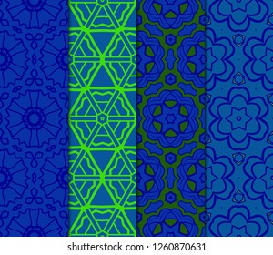 Set of Seamless Vintage Geometric Pattern. Design For Bandana Shawl, Tablecloth Fabric Print. Vector Illustration