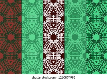 Set of Seamless Vintage Geometric Pattern. Design For Bandana Shawl, Tablecloth Fabric Print. Vector Illustration