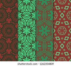 Set of Seamless Vintage Geometric Pattern. Design For Bandana Shawl, Tablecloth Fabric Print. Vector Illustration