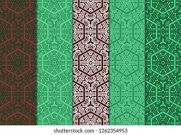 Set of Seamless Vintage Geometric Pattern. Design For Bandana Shawl, Tablecloth Fabric Print. Vector Illustration