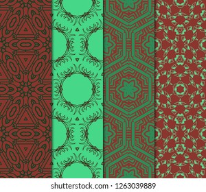 Set of Seamless Vintage Geometric Pattern. Design For Bandana Shawl, Tablecloth Fabric Print. Vector Illustration
