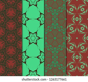 Set of Seamless Vintage Geometric Pattern. Design For Bandana Shawl, Tablecloth Fabric Print. Vector Illustration
