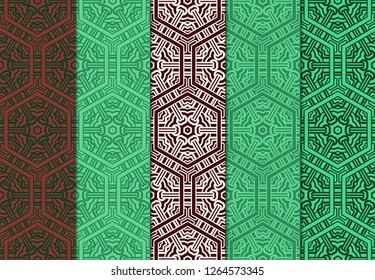 Set of Seamless Vintage Geometric Pattern. Design For Bandana Shawl, Tablecloth Fabric Print. Vector Illustration