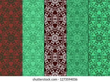 Set of Seamless Vintage Geometric Pattern. Design For Bandana Shawl, Tablecloth Fabric Print. Vector Illustration