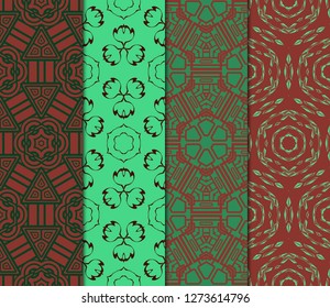 Set of Seamless Vintage Geometric Pattern. Design For Bandana Shawl, Tablecloth Fabric Print. Vector Illustration