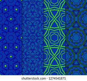 Set of Seamless Vintage Geometric Pattern. Design For Bandana Shawl, Tablecloth Fabric Print. Vector Illustration