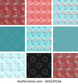 Set of seamless vintage patterns with romantic curls. Ideal for printing, textiles