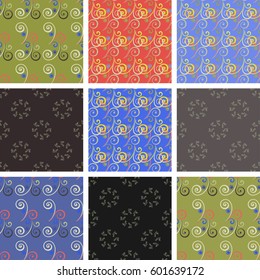 Set of seamless vintage patterns with romantic curls. Ideal for printing, textiles