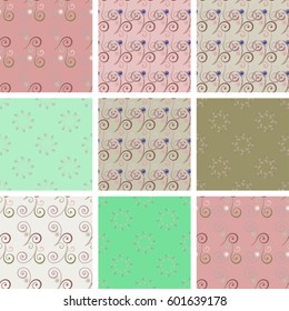 Set of seamless vintage patterns with romantic curls. Ideal for printing, textiles