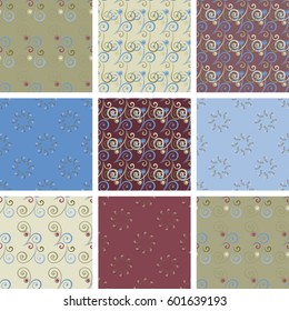 Set of seamless vintage patterns with romantic curls. Ideal for printing, textiles