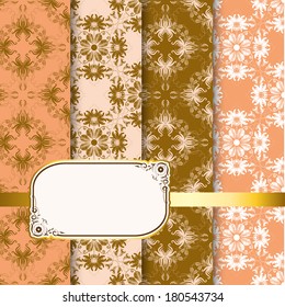 Set of seamless vintage style background with damask ornaments. Royal wallpaper.
