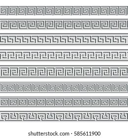 Set of the seamless volume vector Greek ornament isolated on a white background for graphic design.