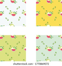 set of seamless watermelon pattern in flat design for background vector