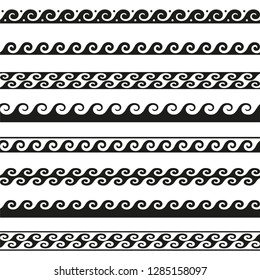 set of seamless wave borders. Vector design elements
