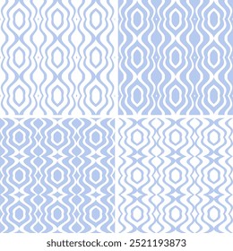 Conjunto de patrones de líneas onduladas sin costuras. Colección de Texturas Azul Claro y Blanco. Arte vectorial.