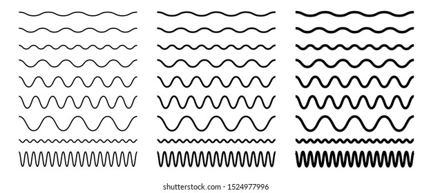 Set of seamless wavy thin and thick line. Graphic design border elements for page decoration. 