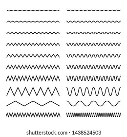 Set of seamless wavy, zigzag. Graphic design elements.  Outline sign border element kit. Page Decoration linear icon paper break, book decoration. 
