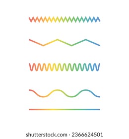 Set of seamless wavy, zigzag. Graphic design elements. Outline sign border element kit. Page Decoration linear icon paper break, book decoration. Rainbow color. Vector illustration