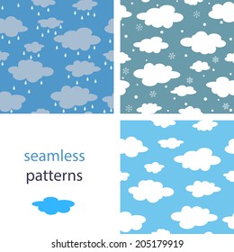 A set of seamless weather patterns with clouds and precipitation for summer, autumn and winter. 