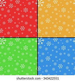 Set of seamless winter background with white snowflakes. Vector illustration