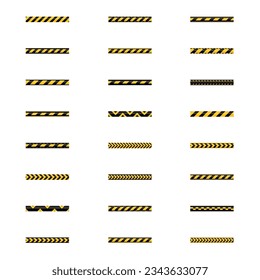 Set of seamless yellow and black warning tapes. Isolated on white background. Design elements for reconstruction, vector illustration.