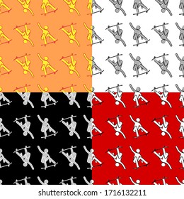 set of seamless yellow-orange summer pattern with a man on a skateboard. Template for textile. Minimalistic vector