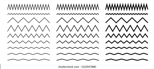 Set Of Seamless Zigzag Thin And Thick Line. Graphic Design Border Elements For Page Decoration. 