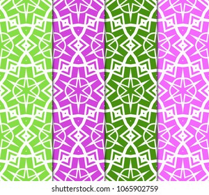 Set of SeamlSet of Seamless background pattern in geometric floral style. Vector illustration.
