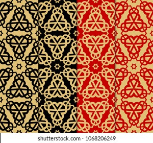 Set of SeamlSet of Seamless background pattern in geometric floral style. Vector illustration.