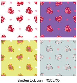 Set of seampless patterns with stylized heart shapes