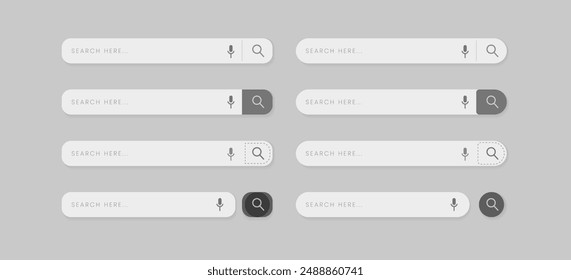 Set of search address and navigation bars with obtuse and rounded corners. Search Bar for ui, design and website.