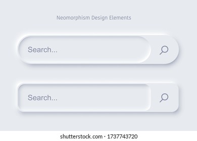 Set of Search bar form templates of neomorphic interface. Neomorphism trendy 2020 design elements, UI components. Vector layout illustration isolated objects for website, interface, social media