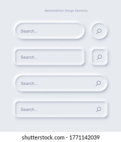 Set of Search bar form templates of neomorphic interface. Neomorphism trendy 2020 design elements, UI components. Vector layout illustration isolated objects for website, interface, social media