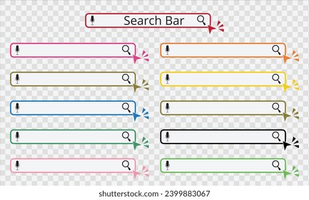 Set search bar icons. Website ui bar set. Searching element for web site, app, ui and logo. Vector search shape with button for website navigation.