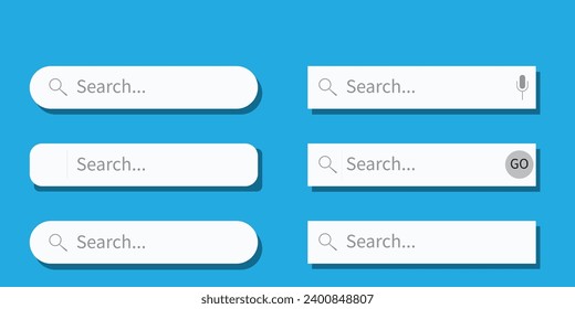 set of Search Bar with suggestions for UI UX design and web site. Search Address and navigation bar icon. Collection of search form templates for websites. Search engine web browser window template