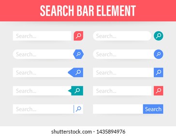 Set Search bar vector element design, set of search boxes ui template isolated on blue background. Vector stock illustration.