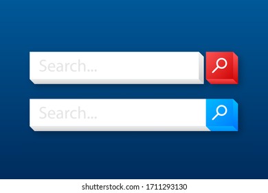 Set Search bar vector element design, set of search boxes ui template isolated on blue background. Vector stock illustration