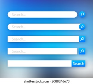 Set Search bar vector element design, set of search boxes ui template isolated on blue background. Vector illustration