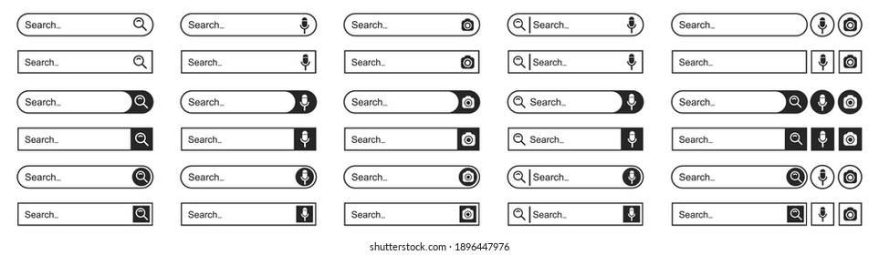 Set search bar web page internet browser button, search box template isolated, various shape search bar boxes collection icon – stock vector