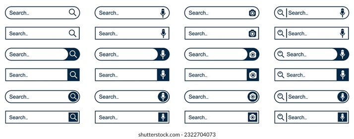 Webbrowser-Schaltfläche mit Suchleiste, Suchkasten-Vorlage einzeln, Sammelsymbol für verschiedene Formularsuchfelder - Vektorsymbol