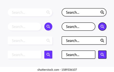 Set Search bar. Web ui design element for web site or browsers. Text field and search button. Vector illustration graphic design.