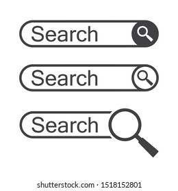 Set of search bars, template for internet searching. Web find field. Vector illustration