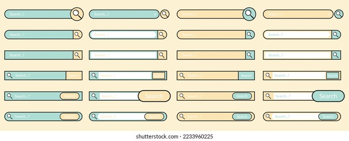 Set von Suchbox für UI Web Design flache Vektorgrafik-Sammlung. Suchleiste mit Symbol-Symbol-Symbolelement für die Suche.