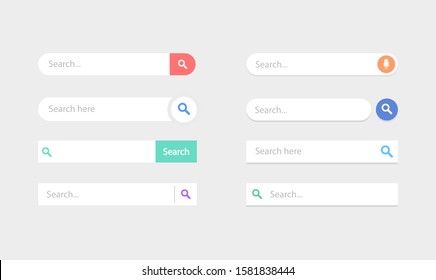 Set of search boxes ui template. Search bar vector element. Vector illustration.