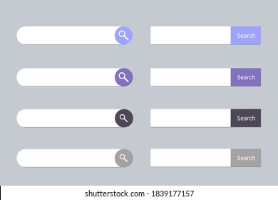 Set of search boxes ui template. Modern Search bar element. Vector isolated on background