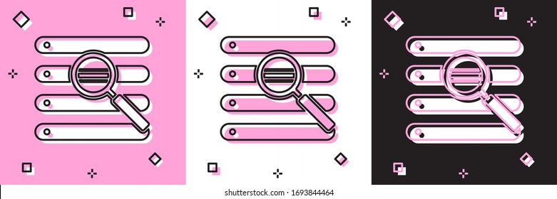 Set Search in a browser window icon isolated on pink and white, black background. Vector Illustration
