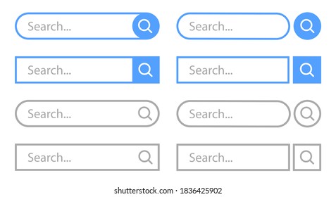 Set of search button, UI elements. Vector template for browsers with search bar and text field. Modern menu for sites and apps.