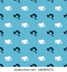 Set Search cloud computing and Document folder with star on seamless pattern. Vector