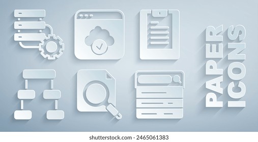 Set Search concept with folder, Server, Data report, Hierarchy organogram chart, engine, Cloud technology data transfer and and gear icon. Vector