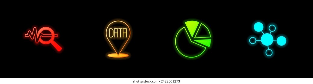 Set Search data analysis, Data, Pie chart infographic and Mind map icon. Vector